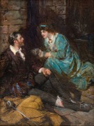 CYRUS CUNEO (1879 - 1916), "Wounded", oil on board,  signed lower right "Cyrus Cuneo", 27cm x 20cm, 41cm x 34.5cm overall