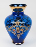 A Venetian Murano blue glass vase with jewelled and gilded decoration, 20th century, 36cm high - 2