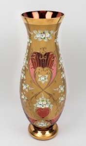 A Monumental Venetian ruby glass vase with floral enamel overlay, attributed to ANTONIA SALVADORI, ​​​​​​​52cm high