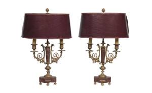 A pair of rouge marble and gilt bronze table lamps, French, 19th century