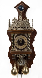 A vintage Dutch Atlas model wall clock, with twin weight mechanism and bell strike, 20th century, (missing glass), 64cm high