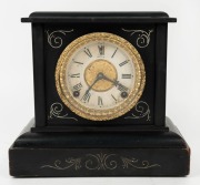 WELCH antique American mantle clock in ebonized case with time and strike movement, 19th century, ​​​​​​​27cm high