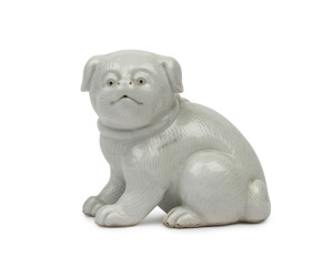 HIRADO ceramic puppy dog statue, Meiji period, late 19th century, 11cm high, 12cm long
