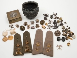 EDMUND JAMES FULTON (1895-1964), 2nd Lieutenant,1st Lancers Attached Royal Flying Corp, "SKINNER HORSE" military collection of badges, buttons, box, epaulets etc. The Group includes a fine yellow gold Regimental badge studded with rubies and diamonds (5.8