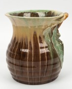 REMUED pottery vase with applied gumnuts and leave, glazed in green and brown, incised "Remued, Hand Made, 191/8M", 21cm high - 4