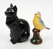 ELISCHER&nbsp;pottery cat and finch, both stamped "Elischer", ​​​​​​​16cm and 13.5cm high - 2
