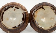 McHUGH pair of brown glazed pottery candlesticks, incised "McHugh, Tasmania", 13cm high - 3