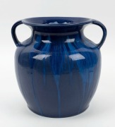 MELROSE WARE blue glazed pottery vase with two handles, stamped "Melrose Ware, Australian", 25cm high - 2