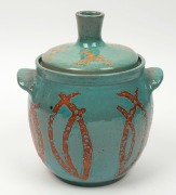 SADIE KENNEDY green glazed pottery canister, incised "Sadie Kennedy", ​​​​​​​23cm high - 2