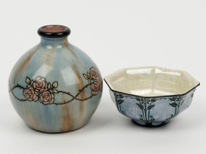 LOIS LAUGHTON hand-painted porcelain vase and bowl, both signed "L. Laughton", the vase 7.5cm high