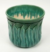 MELROSE WARE green glazed pottery jardiniere with gum leaf decoration, stamped "Melrose Ware, Australian", 17cm high, 21cm diameter - 2