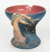 PHILIPPA JAMES pottery jug with windswept tree decoration, glazed in blue with pink interior, incised "Philippa James" 14.5cm high, 19cm wide - 2