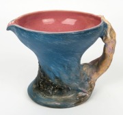 PHILIPPA JAMES pottery jug with windswept tree decoration, glazed in blue with pink interior, incised "Philippa James" 14.5cm high, 19cm wide - 3