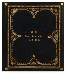 AN ILLUMINATED MANUSCRIPT PRESENTATION TO LORD LAMINGTON, 1896:A most attractive leather-bound illuminated manuscript presented to Lord Lamington, "Governor and Commander in Chief of the Colony of Queensland" to "extend a cordial welcome to your Excellenc