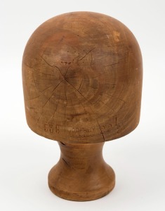 Antique huon pine hat block stamped "GODFREY, MELBOURNE", 19th/20th century, 26cm high