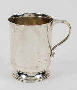 STOKES & SONS Australian sterling silver christening mug, engraved "J.J.L. 24/4/42", 9cm high, 155 grams - 2