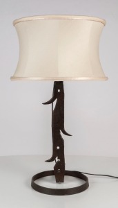 An industrial&nbsp;wrought iron table lamp and shade, late 20th century, 80cm high overall