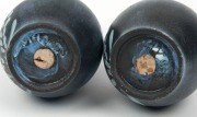 McLAREN pair of blue glazed condiments, incised "McLaren". 12.5cm high. - 3