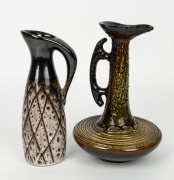 ELLIS pottery jug with lava glaze, together with a brown glazed jug, incised "Ellis", 26cm and 25cm high. - 2