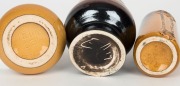 ELLIS group of three assorted brown and yellow glazed pottery vases, incised "Ellis", the largest 19.5cm high. - 2