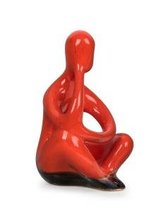 ELLIS "Thinker" orange glazed pottery statue, 22cm high.