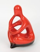 ELLIS "Thinker" orange glazed pottery statue, 22cm high. - 3