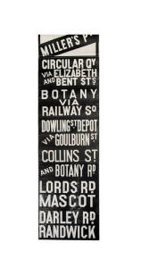 SYDNEY TRAMS: a white on black roll for the Eastern Suburbs. A very long roll. Width 51 cm. A little worn, no dirt. Electric trams operated in Sydney 1898-1961, with the last Eastern Suburbs tram running in 1959.