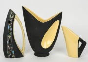 ELLIS two tone yellow and black vase and two jugs, (3 items), incised "Ellis", the largest 25cm high.&nbsp; - 2