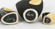 ELLIS two tone yellow and black vase and two jugs, (3 items), incised "Ellis", the largest 25cm high.&nbsp; - 3