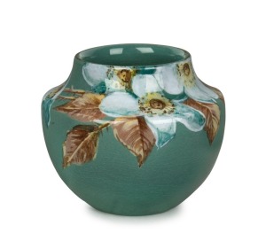 NEWTONE pottery vase with hand-painted floral decoration by DAISY MERTON, stamped and signed "Newtone Pottery, Sydney, Hand Painted, D. Merton", 9cm high.