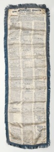 ROYAL HOBART REGATTA ASSOCIATION 97th ANNIVERSARY REGATTA, 1935 silk program with blue tasseled edging, ​​​​​​​93cm high, 30cm wide