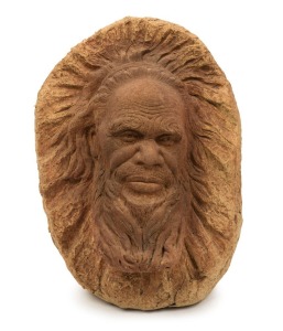 WILLIAM RICKETTS free-standing pottery face plaque of an Aboriginal elder, "incised Wm. Ricketts", 24cm high