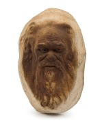 WILLIAM RICKETTS wall mounted pottery face plaque of an Aboriginal elder, reverse adorned with young face, incised "Wm. Ricketts", with remains of pencil inscription 19cm high