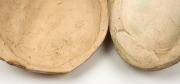 WILLIAM RICKETTS wall mounted pottery face plaque of an Aboriginal elder, together with a young face example, (2 items), incised "Wm. Ricketts", 13cm high and 11cm high - 2