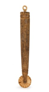 JAGGING WHEEL antique whale bone example with turned handle, 19th century, 20cm long