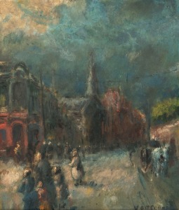 VICTOR GEORGE (VIC) O'CONNOR (1918-2010), (Melbourne street scene), oil on board, signed lower right "V. O'Connor", 34 x 29cm, 45 x 40cm overall