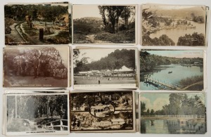 Postcards: VICTORIA - DAYLESFORD & SURROUNDS: A collection of photographic postcards featuring street and bird's-eye views, visitors touring various mineral springs, views of bodies of water, parks and botanical gardens, neighbouring towns such as Kyneton