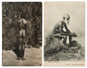 Postcards: AUSTRALIA - INDIGENOUS AUSTRALIANS: A collection of mainly photographic postcards featuring individuals and groups, affording insight into the hunting, dietary, and religious practices of various groups in the early 20th century. Publishers/photographers include Rose, E.L. Mitchell, Kerry, Taylor Ipswich, Swain, Jordan, etc. (Total: 25; 13 unused; 12 used)