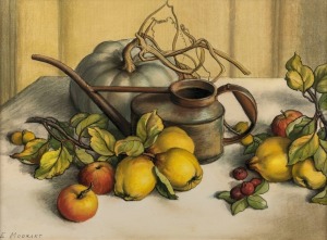 ELISE MOURANT (1921-1990), Still Life With Quinces, watercolour, signed lower left "E. Mourant", titled verso, ​​​​​​​48 x 65cm, 60 x 76cm overall