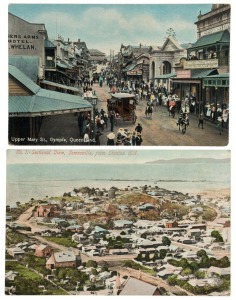 Postcards: QUEENSLAND - CENTRAL & NORTH: A collection of photographic postcards featuring street and bird's-eye views of such cities as Bundaberg, Yeppoon, Townsville and Rockhampton, Indigenous Australians living on Palm Island, palm-strewn roadsides, go