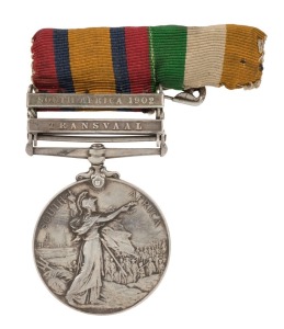 The QUEEN'S SOUTH AFRICA MEDAL with TRANSVAAL and SOUTH AFRICA 1902 clasps, engraved to 1314 PTE J. MAY. AUST A.M.C. Joseph May was with the New South Wales Contingent Medical Team.