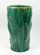 JOHN CAMPBELL green glazed pottery walking stick stand with stork and bulrush decoration, incised "John Campbell, Tasmania", 42cm high - 2