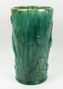 JOHN CAMPBELL green glazed pottery walking stick stand with stork and bulrush decoration, incised "John Campbell, Tasmania", 42cm high - 4