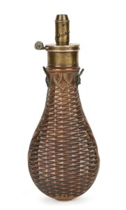 An antique English powder flask by "G. & J. W. HAWKSLEY, SHEFFIELD", 19th century, 21cm long