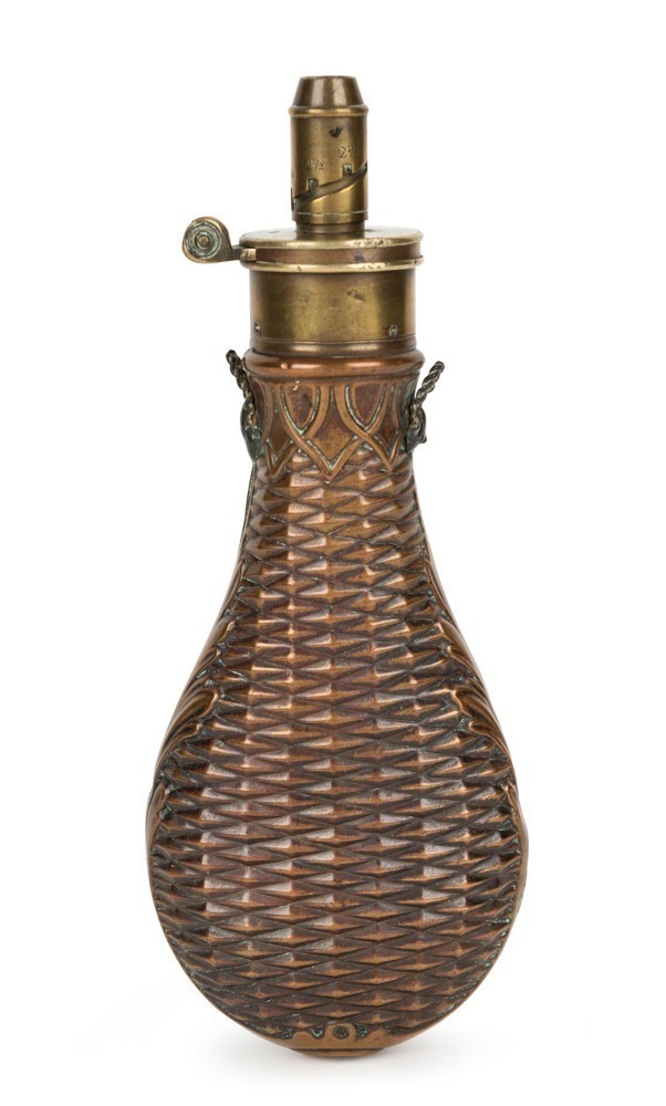 Lot - G & J W Hawksley copper and brass powder flask