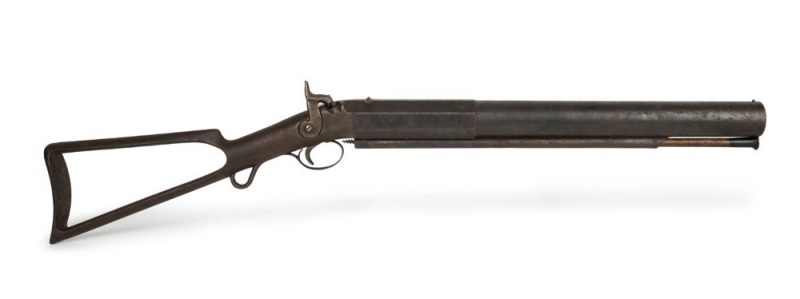 A whaler's antique percussion cap bomb lance gun with skeletonised stock, 19th century, 92cm long