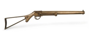 A whaler's antique bomb lance gun in bronze with skeletonised stock, 19th century, 94cm long