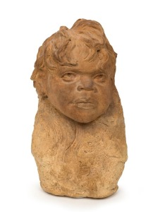 WILLIAM RICKETTS pottery bust of a young boy, incised "Wm. Ricketts", ​​​​​​​32cm high