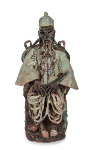 GREG IRVINE "Opium Lord" pottery statue of a seated Chinese figure, 35cm high