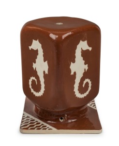 MARY BRANDIS Harvey School pottery lamp base with seahorse decoration, incised "M. Brandis", 21cm high